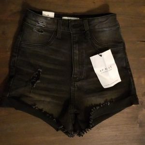 Gray denim distressed high rise shorts